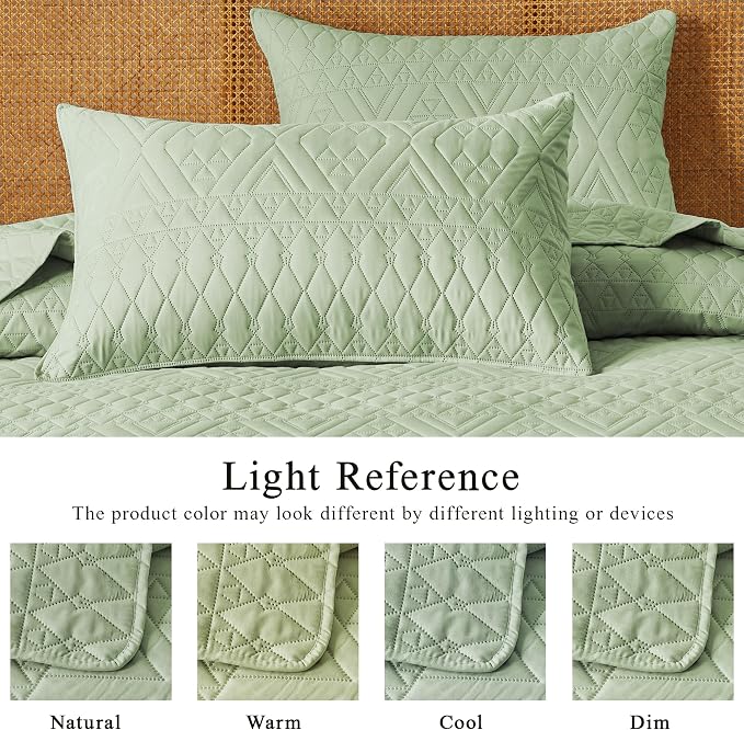 akkialla Twin Size Quilt Bedding Set,Sage Green Lightweight Microfiber Soft Bedspreads,Modern Style Geoetric Pattern Coverlet Set for All Seasons,2 Piece(1 Quilt,1Pillow Sham)