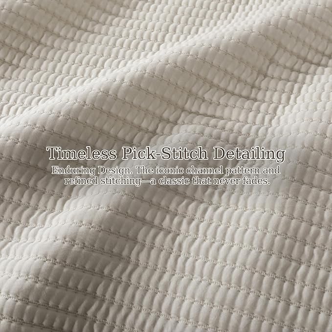 WDCOZY King Size Pick Stitch Quilt Set, 3 Pieces 104x90 inches, Beige | Striped Lightweight Bedspread, Channel Farmhouse Coverlet, Thin Bedding Comforter, All Season Summer Spring, 2 Pillow Shams
