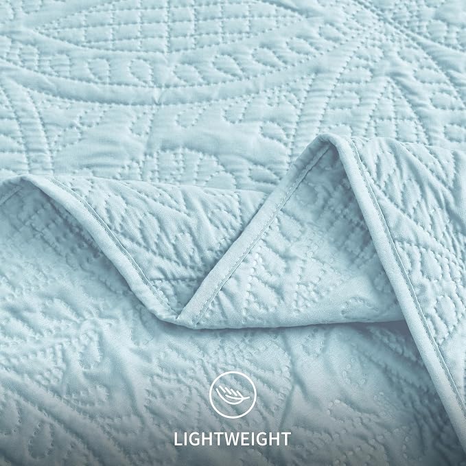 Love's cabin Quilts for Full Bed Spa-Blue Bedspreads Bedding Set - Lightweight Bedspread Comforter - Coin Pattern Bedding Coverlet for All Season - 3 Pieces (1 Quilt, 2 Pillow Shams)
