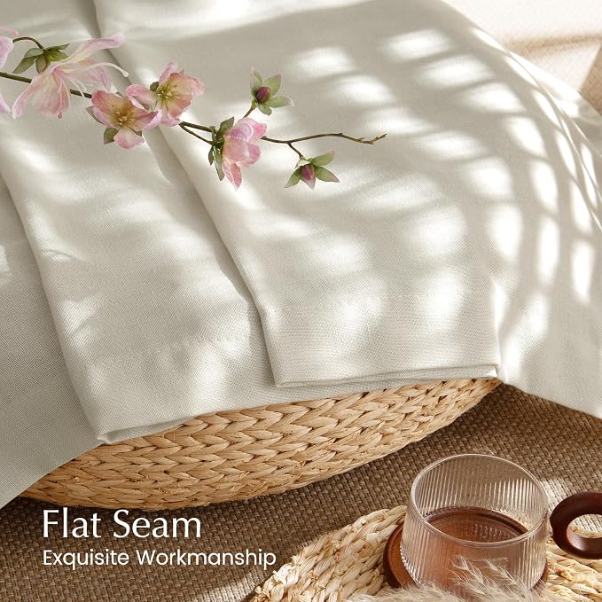 NICETOWN Linen Blend Bone White Curtains 96 inches Long, Rod Pocket & Back Tab Light Filtering Semi Sheer Window Treatments Privacy Added Drapes for Bedroom, W55 x L96, 2 Panels