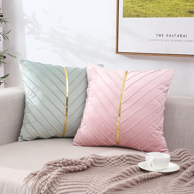 Velvet Throw Pillow Covers 26x26 Pack of 2 Gold Decor Mint Green