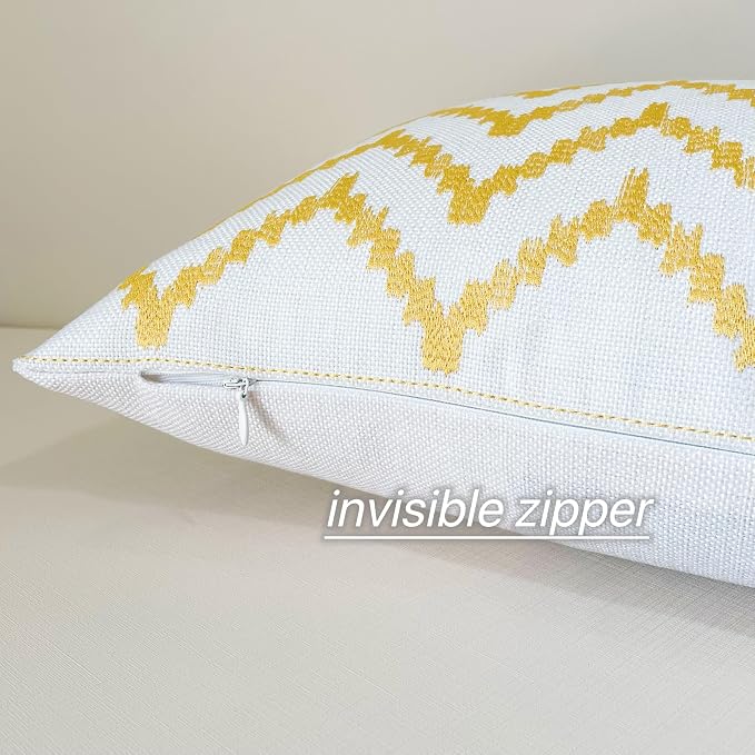 Slow Cow Linen Embroidery Rectangular Pillow Cover Pillowcase Decorative Lumbar Throw Pillow Cover for Couch Sofa 12 x 24 Inches Yellow Gold
