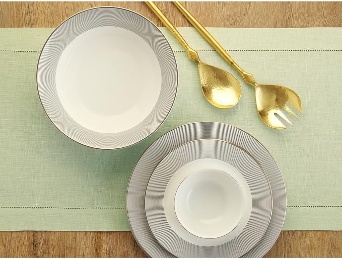 Solino Home 100% Pure Linen Table Runner Sage Green Hemstitch, 14 x 120 in | Classic Hemstitch, dresses up dining tables for everyday meals, hemstitched border, mitered corners, soft, OEKO-TEX Certified