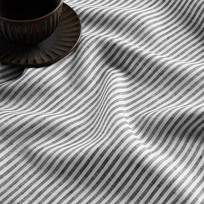 Solino Home 100% Pure Linen Table Runner, 14 x 90 in, Black, Narrow Stripe | styles dining tables for meals and celebrations, woven stripe, European flax fibres, easy to care for, OEKO-TEX Certified