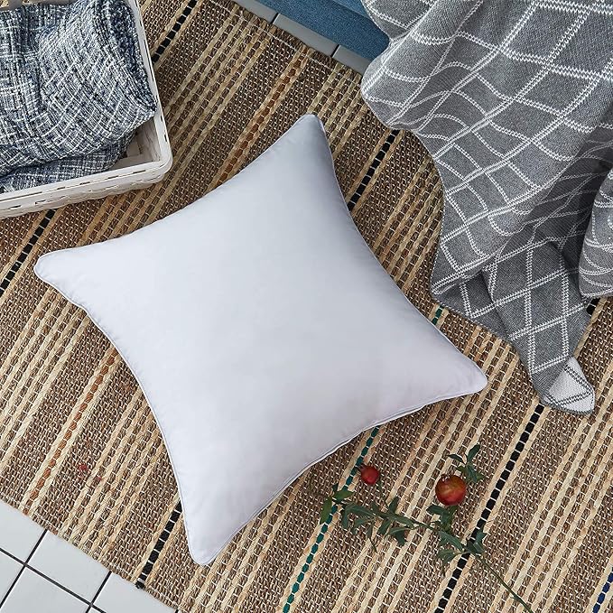 Oubonun 24x24 Square Pillow Inserts (Set of 2) - 100% Cotton Cover - Decorative Interior Sofa Pillow Pair - White