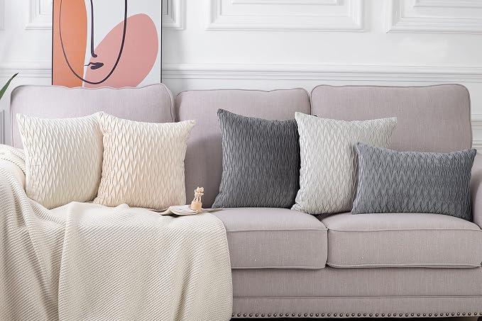 MADIZZ Set of 2 Super Soft Velvet Decorative Throw Pillow Covers 24x24 inch Grey Square with Texture Luxury Style Cushion Case European Pillow Shell for Sofa Bedroom