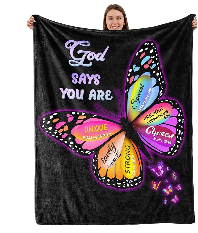 Christian Butterfly Throw Blanket, Inspirational Religious Gifts for Women, Ultra Soft Plush Fleece for Mom, Wife, Sister, Friend, All Seasons Couch Bed Home Decor