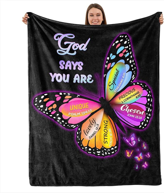 Christian Butterfly Throw Blanket, Inspirational Religious Gifts for Women, Ultra Soft Plush Fleece for Mom, Wife, Sister, Friend, All Seasons Couch Bed Home Decor