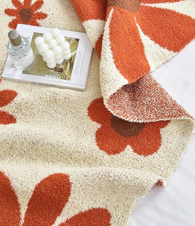 Ultra Soft Cozy Daisy Sunflower Knitted Throw Blanket Fluffy Microfiber Checkerboard Bed Blanket Lightweight Both Sides Blanket for Couch Sofa Bed (Daisy, Throw 50“x60”)