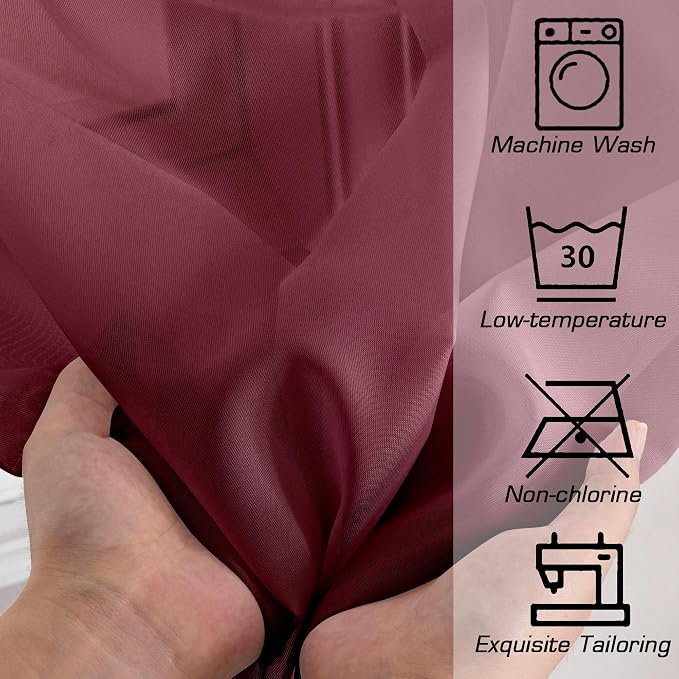 Simplebrand Burgundy Red Sheer Curtains 84 Inches Long, Light Filtering Rod Pocket Solid Color Window Sheer Curtain Panels, Elegant Curtains & Drapes for Living Room, Bedroom 2 Panels, 59" W x 84" L