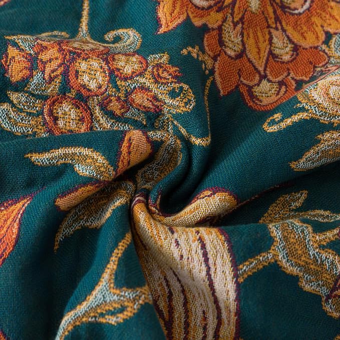 Phuryllic Boho Throw Blanket Twin Size, Soft Cozy Cotton Muslin Quilt Blanket for Bed Decor, Floral Patterned Couch Sofa Chair Cover, Vintage Farmhouse Cottage Tapestry Woven Blanket, Green&Orange