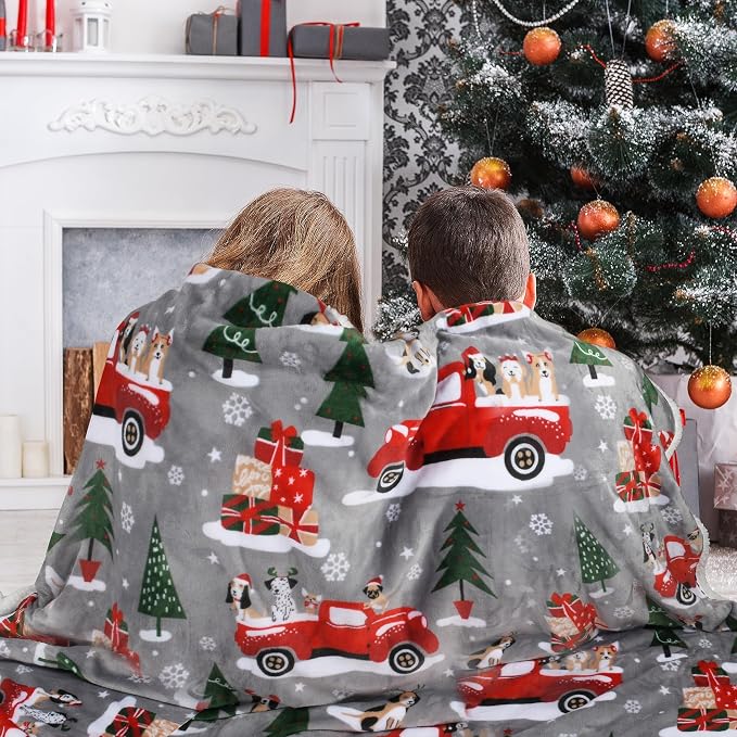 Catalonia Christmas Sherpa Throw Blanket, Xmas Theme Throws, Plush Fleece Couch Blanket |Super Soft, Comfy, Cozy, Fluffy, Warm | 50x60 inch,Truck