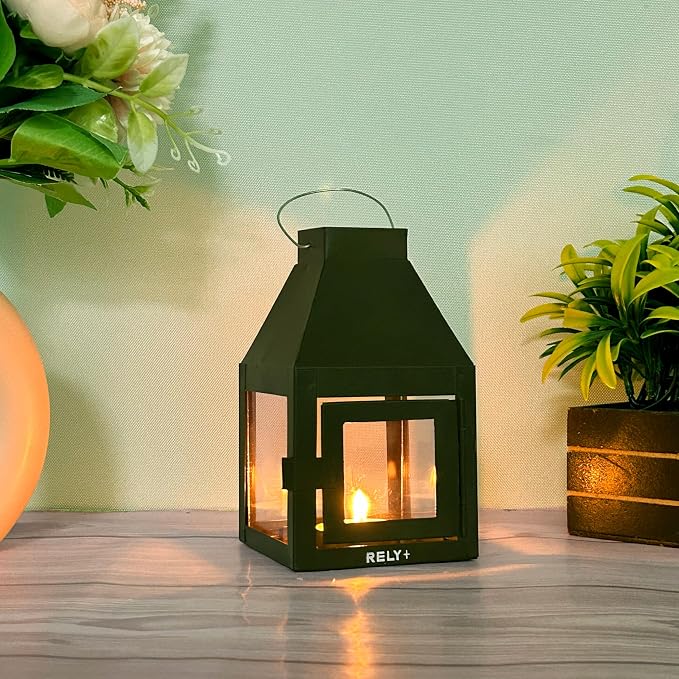 Metal Lantern Candle Holder for Indoor & Outdoor Decor, Hanging Tealight Candle Holders for Wedding, Party, Decorations - Modern Home Decor, 5.5 Inch (Green Color)