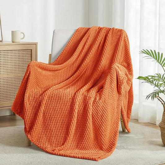 Exclusivo Mezcla Large Waffle Fleece Throw Blanket for Couch, Burnt Orange | Lightweight Soft Blanket for Sofa, Bed, Living Room, Plush Fluffy Throw for Home Decor, Travel, All Season, 50x70 Inches