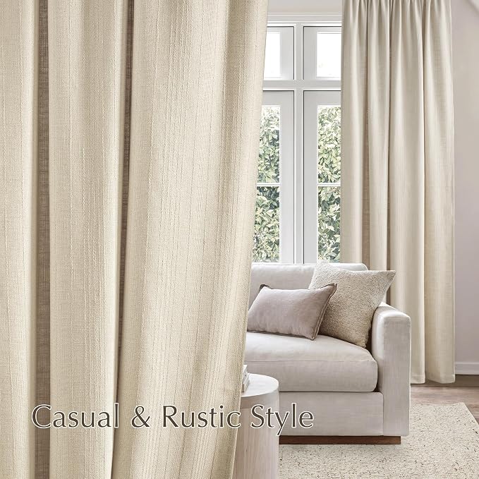 NICETOWN Jacquard Linen Farmhouse Curtains, Waffle Weave Pattern Privacy with Light Filtering Window Treatments for Bedroom, W52 x L90, 2 Panels