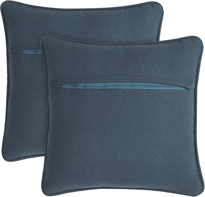 Boho Living Jada 2 Pc Decorative Throw Pillow Covers, Pillow Insert not Included, Premium Woven Design, Living Room Décor, (2) 20" x 20", Indigo