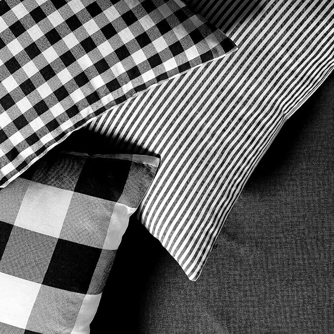 Black and White Buffalo Check Plaid Throw Pillow Covers 18x18 Set of 4 | Soft Black Couch Sofa Pillow Covers 18 x 18, Black and White Plaid Christmas Pillow Covers Set of 4, Outdoor Porch Pillows