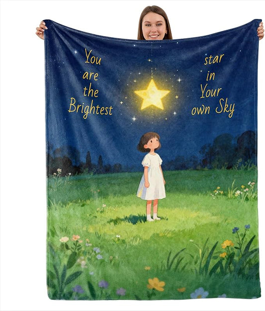 TURMTF Healing Blanket with 'You are the Brightest Star' Quote | Soft Flannel Throw, Holiday Christmas Emotional Comfort, Bedroom Sofa Decor
