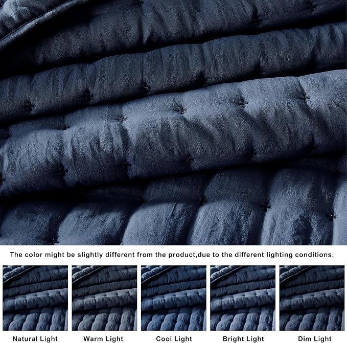 WDCOZY Navy Blue King Size Quilt Bedding Sets with Pillow Shams, Lightweight Soft Bedspread Coverlet, Quilted Blanket Thin Comforter Bed Cover, All Season Summer Spring, 3 Pieces, 104x90 inches