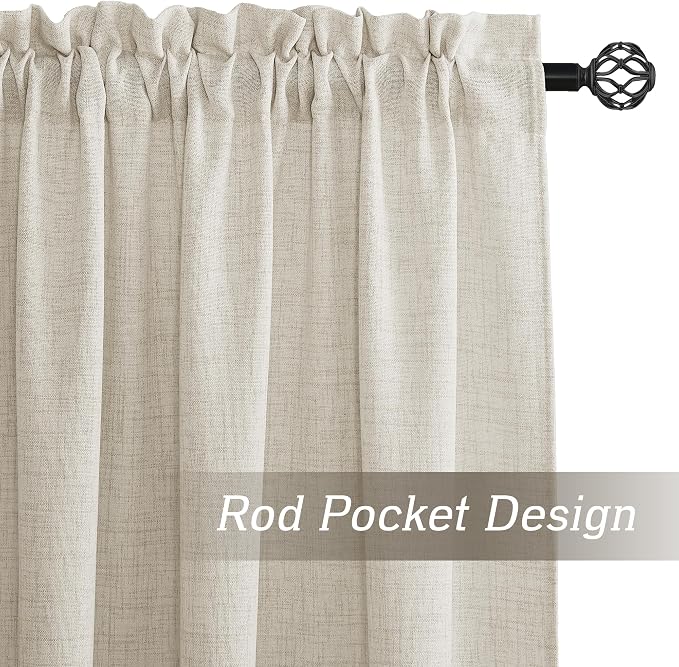 RYB HOME Curtains & Drapes Linen Sheer 72 inches Long | Light Filtering, Weave Textured, Rod Pocket, Cream Colored, W52 x L72, 2 Panels Set