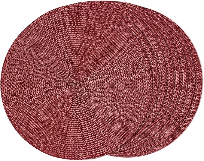 FunWheat Round Braided Placemats Set of 8 Table Mats for Dining Tables Woven Washable Non-Slip Place mats 15 inch(Wine,8pcs)