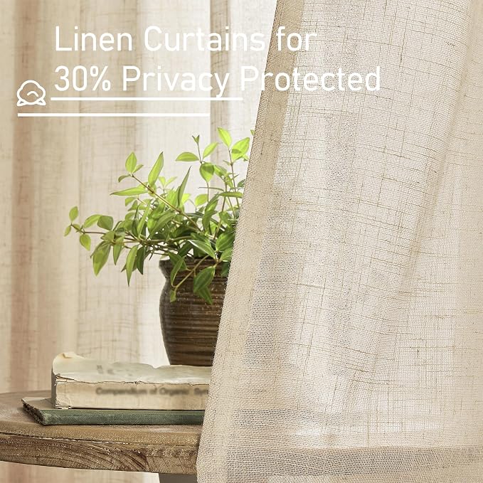 Light Filtering Linen Curtains 84 inches Long for Bedroom 2 Panels | Linen Textured ,Semi Sheer, Privacy, Natural Boho Drapes for Living Room, Rod Pocket Back Tab, 42 x 84 Inch, Linen