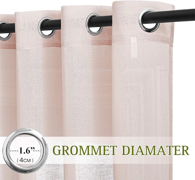 NICETOWN Linen Textured Semi Sheer Bedroom Curtains, Grommet Top Flew to Floor Thick Semitransparent Window Treatment Privacy Light Reducing for Nursery, W52 x L96, Dusty Blush, 2 Panels