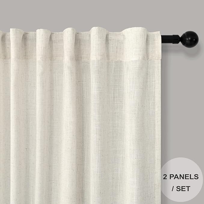 Pitalk Ivory Cream Colored Curtains 90 Inch Length for Living Room 2 Panel Set Back Tab Pocket Semi Sheer Lightweight Natural Linen Farmhouse Curtain for Bedroom Cottage Core Decor 38 x 90 Inches Long