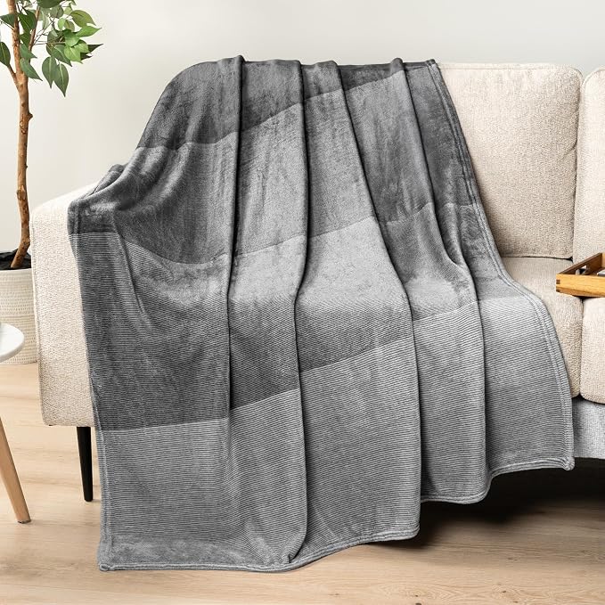 PAVILIA Gray Ombre Fleece Throw Blanket for Couch Sofa Bed, 50x60