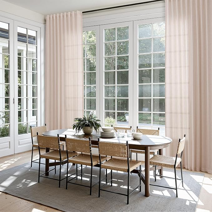 Linen Curtains 96 Inches Long for Living Room Back Tab Semi Sheer Floor to Ceiling 8ft Light Filtering Curtain Boho Farmhouse Decor Window Drapes for Bedroom 52x96 2 Panels Natural White