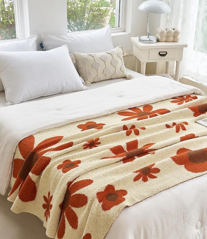 Ultra Soft Cozy Daisy Sunflower Knitted Throw Blanket Fluffy Microfiber Checkerboard Bed Blanket Lightweight Both Sides Blanket for Couch Sofa Bed (Daisy, Throw 50“x60”)