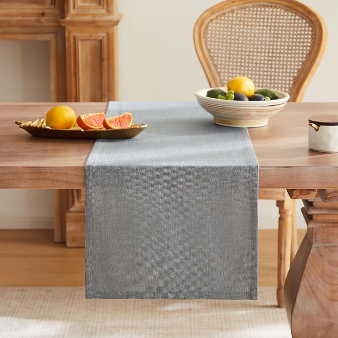 ZeeMart Rustic Cotton Linen Table Runner, 13x72 Inches Blue Ashes | Farmhouse Style Linen Table Runners 72 Inches Long, Washable Kitchen Dining Table Decoration for Home Party Decor