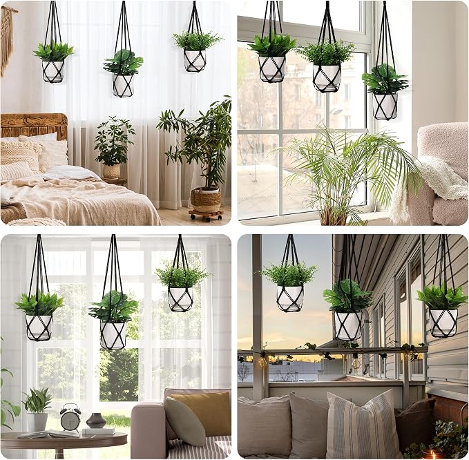 YIBOT Black Macrame Plant Hanger Indoor Hanging Planter Basket