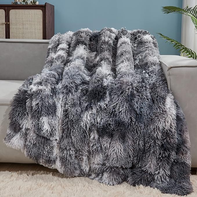 GONAAP Fuzzy Faux Fur Throw Blanket for Couch, Marble Black, 50"x60" | Warm Cozy Plush Shaggy Decorative Reversible Thick Non-Heated Fleece Blanket for Sofa Bed, Gift for Women Men, All Season Use