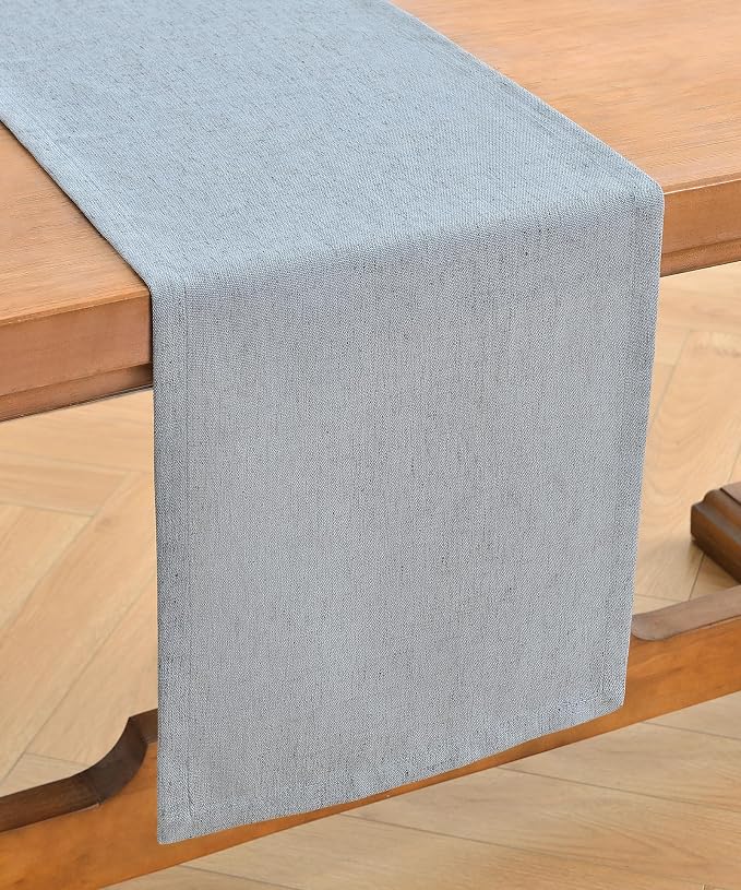 Wracra Linen Table Runner, Burlap Dusty Blue Table Runners 60 Inches Long | Rich Woven Linen Blend Fabric, Machine Washable, Rustic Farmhouse Handcrafted Table Runner for Dresser Dining Table Decor