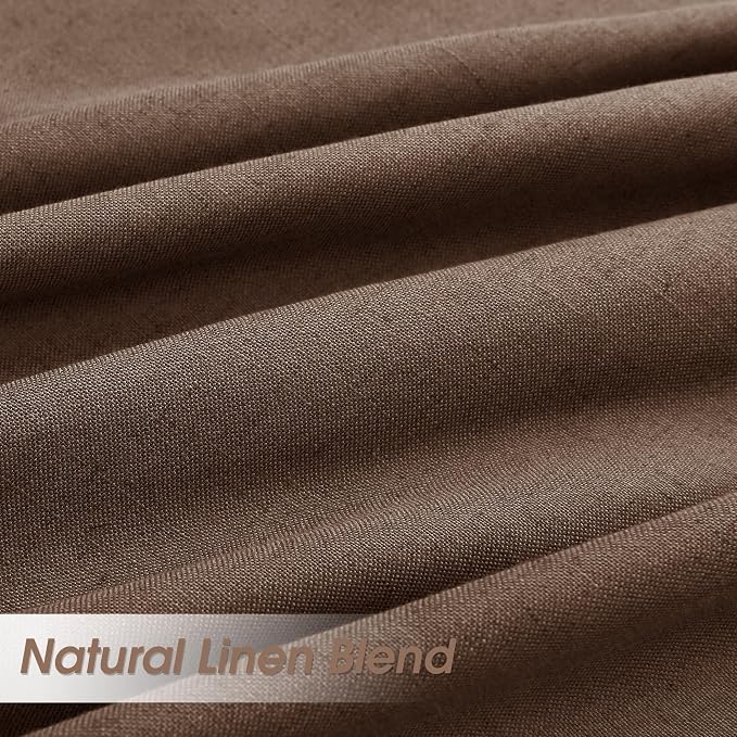 Linen Curtains 96 Inches Long for Living Room Back Tab Semi Sheer Floor to Ceiling 8ft Light Filtering Curtain Boho Farmhouse Decor Window Drapes for Bedroom 52x96 2 Panels Caramel Brown