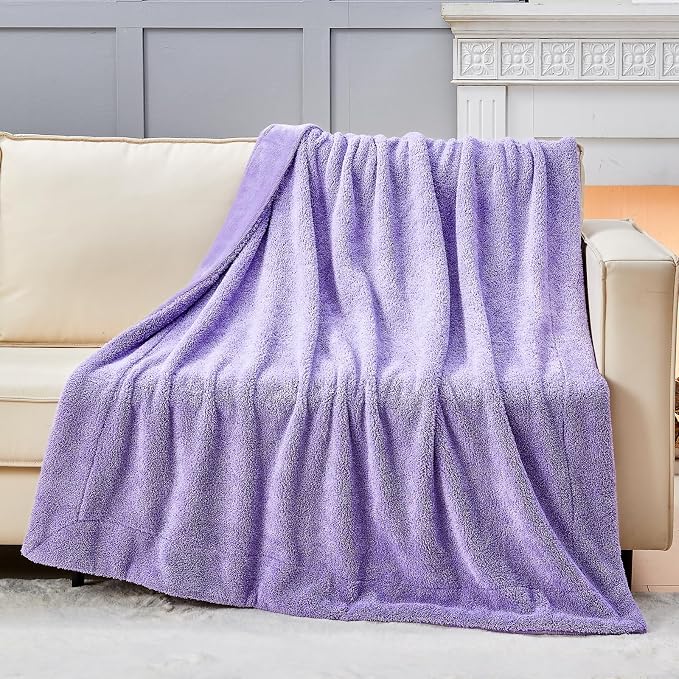 NEWCOSPLAY Knitted Throw Blanket for Couch Sofa Bed, Plush-Lavender,50"x60" | Super Soft Plush, Fuzzy Fluffy Microfiber, Lightweight Cozy Blanket for Room Decor, All Season Use
