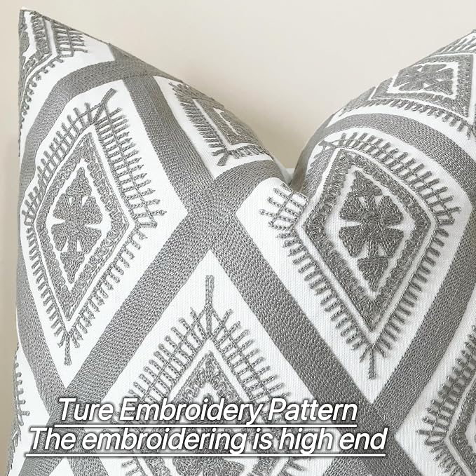 Slow Cow Embroidery Throw Pillow Cover Decorative Cushion Cover 20 x 20 Inch Grey
