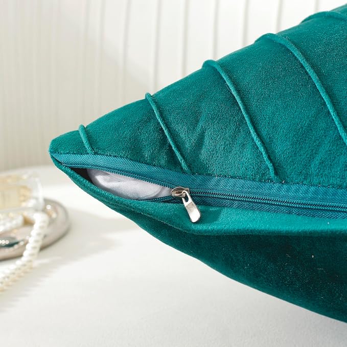 TAOSON Teal Gold Leather Velvet Throw Pillow Covers, 18"x18", Pack of 2 | Gold Leather Decorative, Cushion Cases, Spring Summer, Sofa Couch Living Room Décor