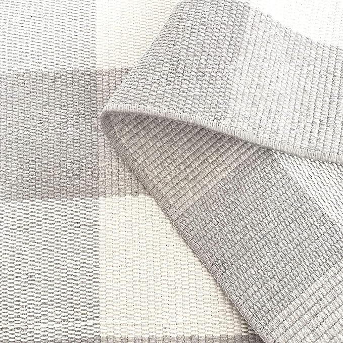 LEVINIS Cotton Door Mat - Grey and White Checkered Plaid Rug for Front Porch/Kitchen/Bathroom/Entry Way 27.5'' x 43''