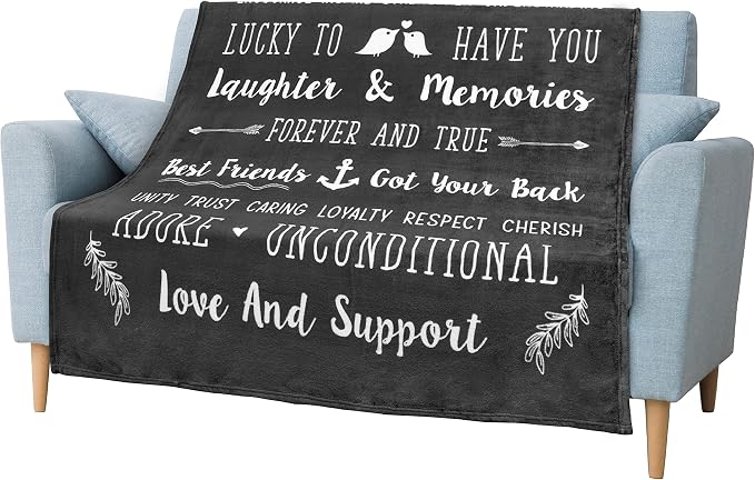 PAVILIA Best Friend Blanket - Friendship Gifts for Women, Soul Sister & Long Distance Bestie Gift, Soft Cozy Fleece Throw with Sentimental Quotes, BFF Birthday Gift Idea, Gray