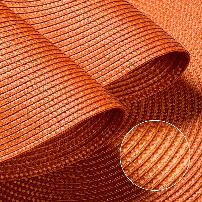 FunWheat Round Braided Placemats Set of 6 Table Mats for Dining Tables Woven Washable Non-Slip Place mats 15 inch(Orange, 6pcs)