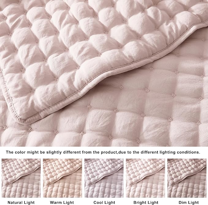 WDCOZY Pink Twin Size Quilt Bedding Sets with Pillow Sham, Lightweight Soft Bedspread Coverlet, Quilted Blanket Thin Comforter Bed Cover, All Season Summer Spring, 2 Pieces, 68x90 inches