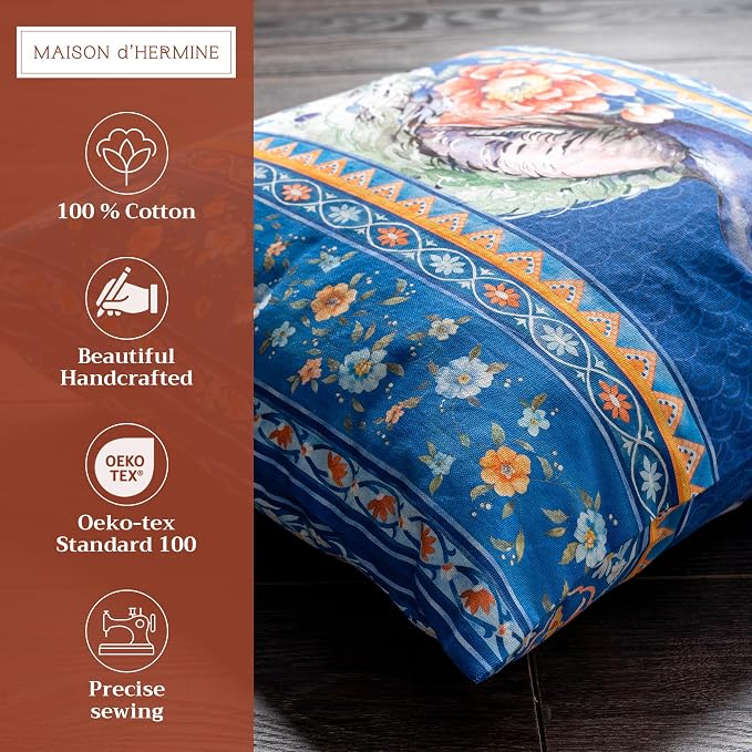 Maison d' Hermine Throw Pillow Covers 100% Cotton (20" x 20" - Pack of 1)