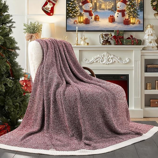 NEXHOME PRO Soft Twin Blankets for Couch, Reversible Warm Blankets Cozy Knit Blanket for Women, Fuzzy Plush Lightweight Throws for Sofa, Bed, Picnic, Wine 60 x 80 inches
