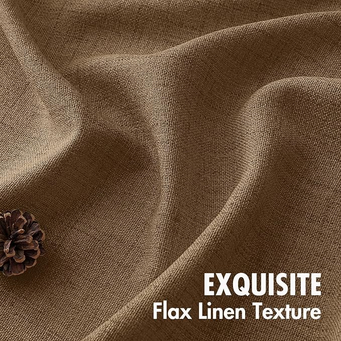MIULEE Faux Linen Curtains 63 Inch Length 2 Panels Natural Semi Sheer Curtain with Back Tab Rod Pocket, Light Filtering Window Privacy Burlap Drapes for Living Room Bedroom 42W x 63L Brown