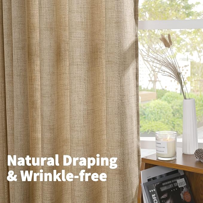 YoungsTex Toffee Linen Curtains 84 Inch Length for Living Room, Light Filtering Window Treatments Natural Burlap Rustic for Farmhouse Bedroom, 2 Panels, 40 X 84 Inch