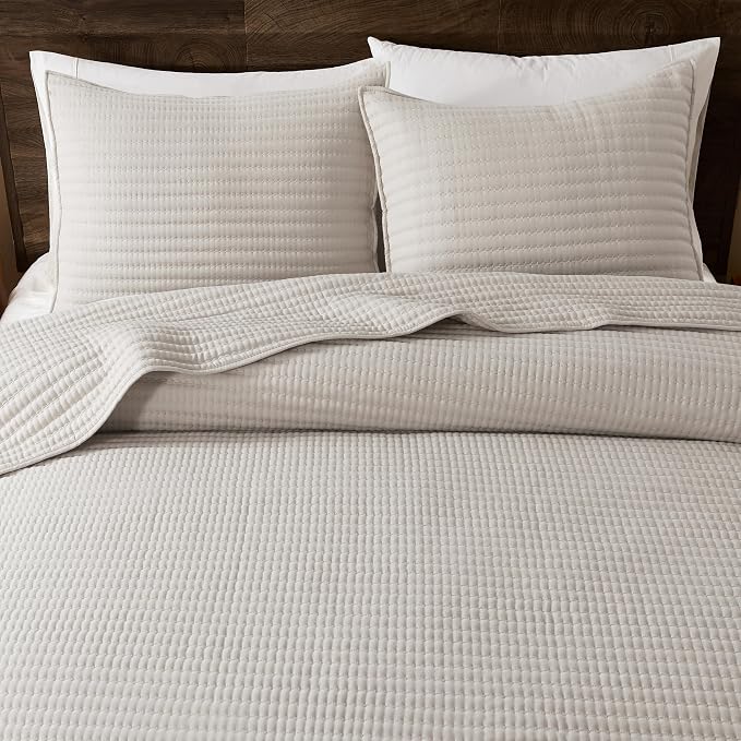 WDCOZY Queen Size Pick Stitch Quilt Set, 3 Pieces 90x90 inches, Beige | Striped Lightweight Bedspread, Channel Farmhouse Coverlet, Thin Bedding Comforter, All Season Summer Spring, 2 Pillow Shams