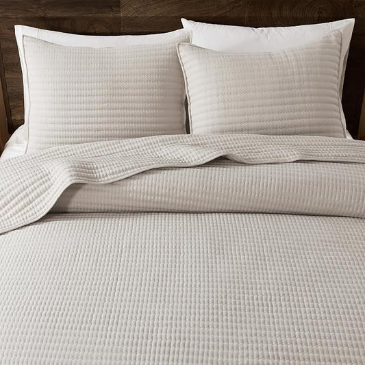 WDCOZY Queen Size Pick Stitch Quilt Set, 3 Pieces 90x90 inches, Beige | Striped Lightweight Bedspread, Channel Farmhouse Coverlet, Thin Bedding Comforter, All Season Summer Spring, 2 Pillow Shams