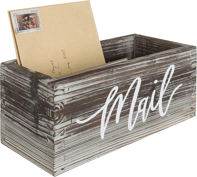 MyGift Torched Wood Mail Holder Organizer, Desktop Letter Storage Box